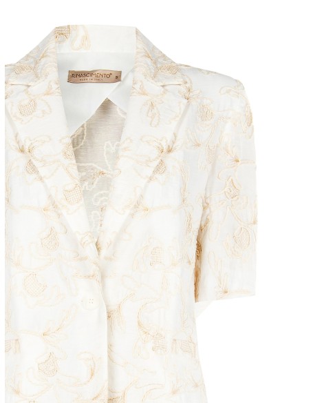 Blazer em Mistura de Viscose e Linho com Bordados Florais em Relevo Rinascimento