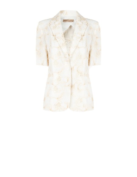 Blazer em Mistura de Viscose e Linho com Bordados Florais em Relevo Rinascimento