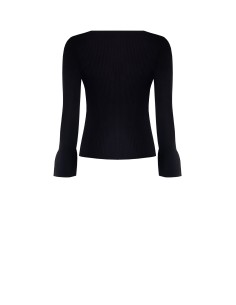 Cardigan Curto em Malha Canelada com Fecho com Laços e Mangas Evasadas Rinascimento 2