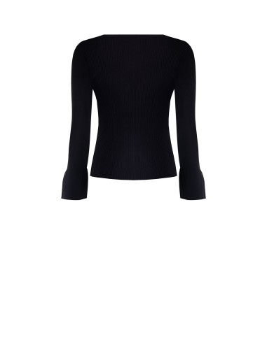 Cardigan curto em malha canelada com fecho de laços e mangas evasê Rinascimento