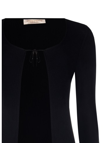 Cardigan curto em malha canelada com fecho com laços e mangas acampanadas Rinascimento