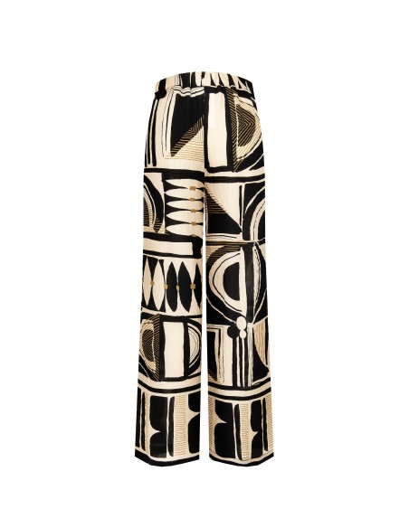 Calças palazzo em viscose ligeiramente amarrotada com elástico atrás Rinascimento