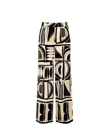 Calças Palazzo em Viscose Ligeiramente Amassada com Elástico Atrás Rinascimento