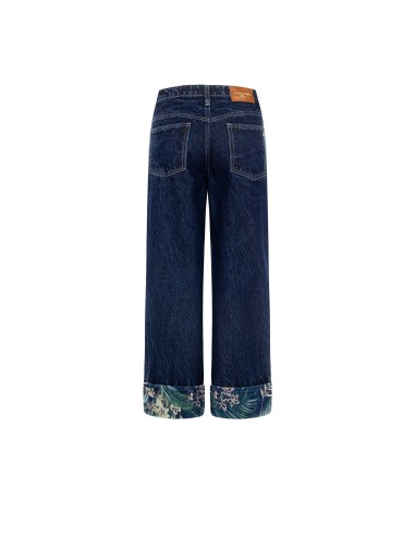 Jeans straight com bainha floral Rinascimento