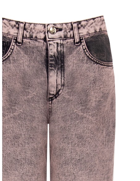 Jeans wide leg elásticos efeito lavado Rinascimento