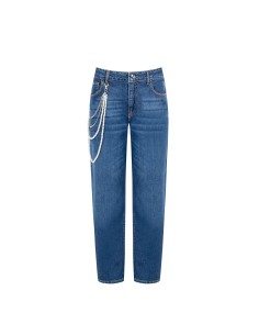 Jeans de corte reto com corrente de pérolas removível Rinascimento