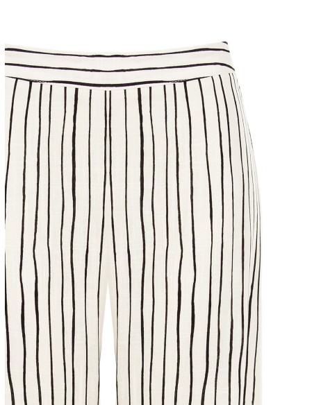 Calças Palazzo Em Algodão Com Riscas Irregulares E Fecho Lateral Rinascimento