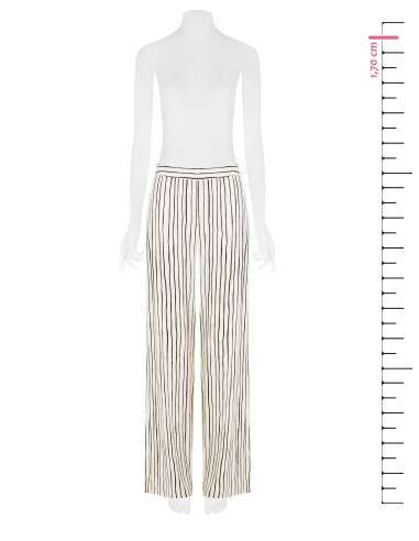 Calças Palazzo In Algodão Com Riscas Irregulares E Fecho Lateral Rinascimento