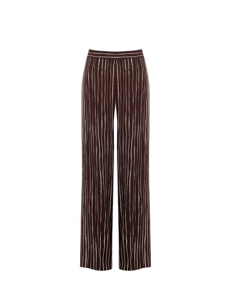 Calças Palazzo Em Algodão Com Riscas Irregulares E Fecho Lateral Rinascimento