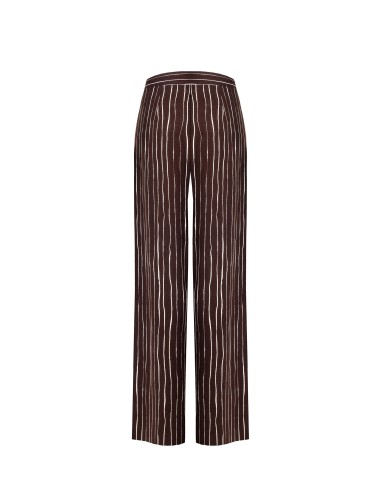 Calças Palazzo Em Algodão Com Riscas Irregulares Com Fecho Lateral Rinascimento