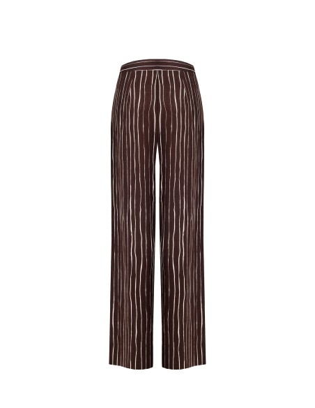 Calças Palazzo Em Algodão Com Riscas Irregulares Com Fecho Lateral Rinascimento