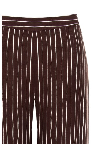 Calças Palazzo em Algodão com Riscas Irregulares e Fecho Lateral Rinascimento