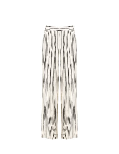 Calças palazzo em algodão com riscas irregulares e fecho lateral Rinascimento