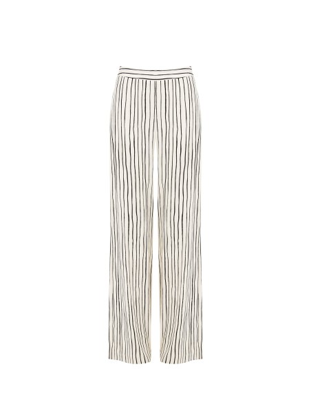 Calças palazzo em algodão com riscas irregulares e fecho lateral Rinascimento