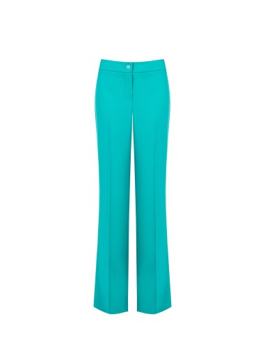 Calças Palazzo Em Tecido Fluido Com Botão Metálico Rinascimento