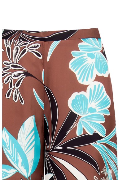 Calças palazzo extra largas em cetim com estampado floral Rinascimento