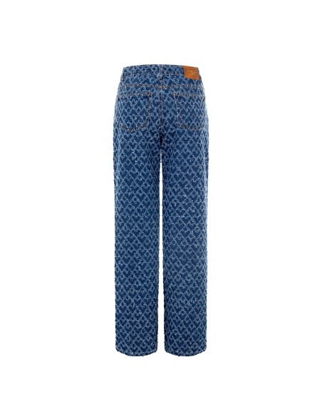 Jeans wide leg com padrão de losangos e detalhes desfiados Rinascimento