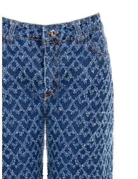 Jeans Wide Leg com padrão de losangos e acabamento desfiado Rinascimento
