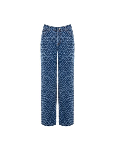 Jeans de perna larga com padrão de losangos e detalhes desfiados Rinascimento
