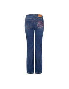 Jeans rectos elásticos com flores em strass aplicadas Rinascimento 2