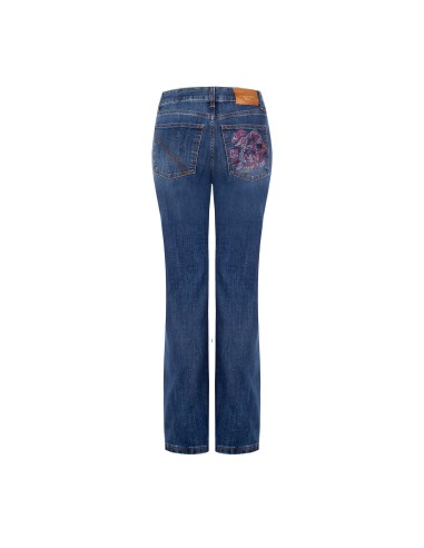 Jeans Rectos Elásticos com Flores Aplicadas em Strass Rinascimento