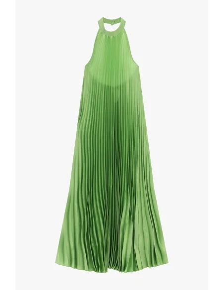 Vestido Longo Plissado com Decote Halter Dixie