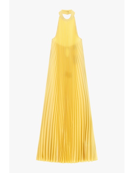 Vestido Longo Plissado com Decote Americano Dixie