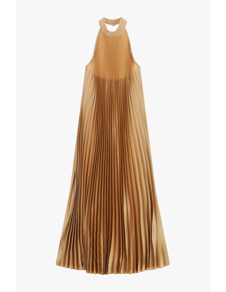 Vestido Longo Plissado com Decote Americano Dixie