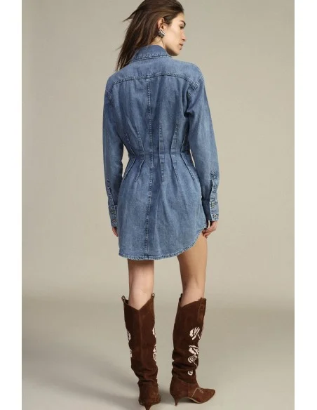Vestido Curto Botões Pences Colarinho Clássico Dixie