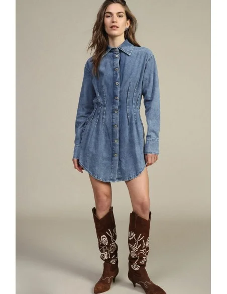 Vestido Curto Botões Pences Colarinho Clássico Dixie