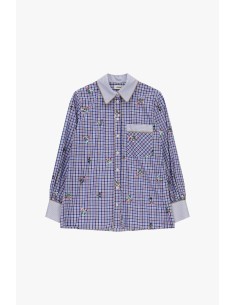 Camisa Xadrez Com Bordados Florais E Bolso Dixie