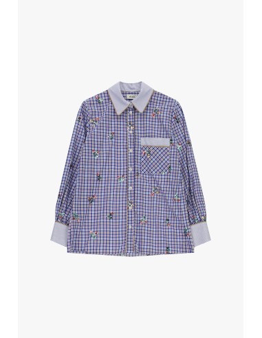 Camisa Xadrez Com Bordados Florais E Bolso Dixie
