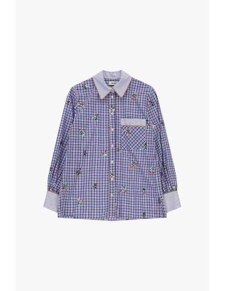 Camisa Xadrez Com Bordados Florais E Bolso Dixie