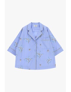 Camisa às Riscas com Bolso e Estampado Floral Dixie