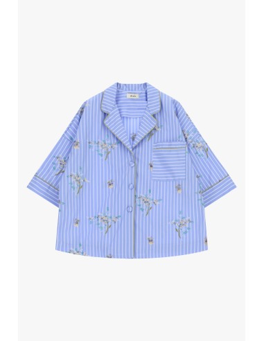 Camisa às Riscas com Bolso e Estampado Floral Dixie