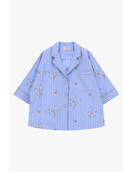 Camisa às Riscas com Bolso e Estampado Floral Dixie