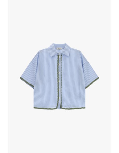 Camisa às riscas com bordas festonadas e mangas curtas Dixie