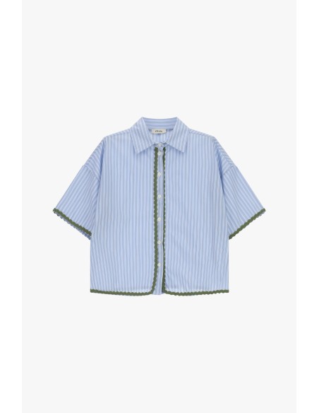 Camisa às riscas com bordas festonadas e mangas curtas Dixie