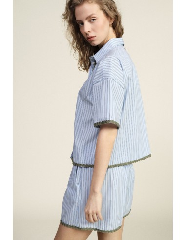 Camisa às riscas com remates em festão e mangas curtas Dixie