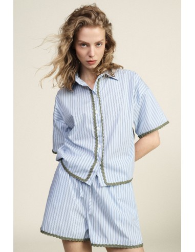 Camisa Às Riscas Com Acabamentos Festoneados E Mangas Curtas Dixie