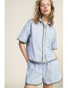 Camisa às riscas com acabamento festonado e mangas curtas Dixie