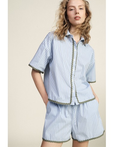 Camisa às riscas com acabamento festonado e mangas curtas Dixie