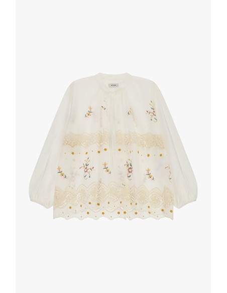 Blusa ampla com bordado floral e inserções de renda Dixie