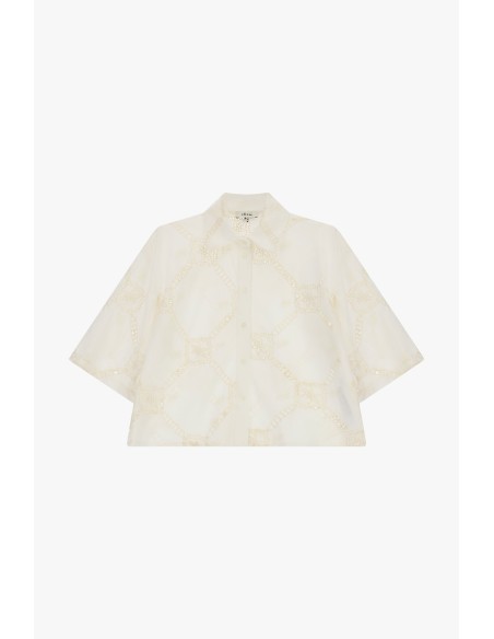 Camisa Cropped Com Bordado Geométrico E Mangas Amplas Dixie