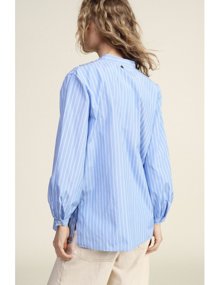 Camisa com mangas compridas e gola à coreana Dixie