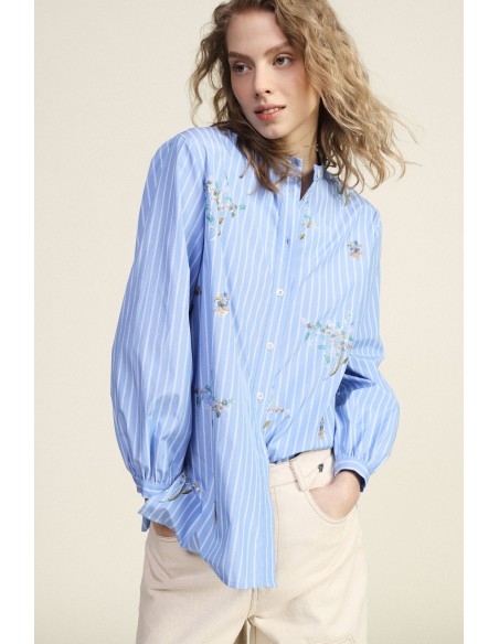 Camisa com mangas compridas e gola à coreana Dixie