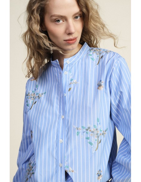 Camisa Com Mangas Compridas E Gola à Coreana Dixie