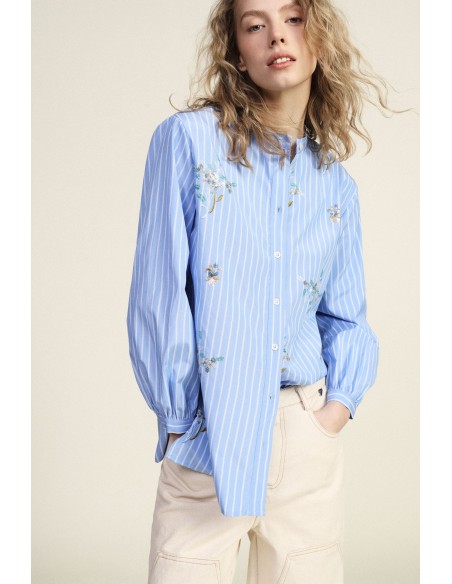 Camisa Com Mangas Longas E Gola À Coreana Dixie