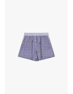 Shorts de corte regular aos quadrados com botões e padrão bordado Dixie