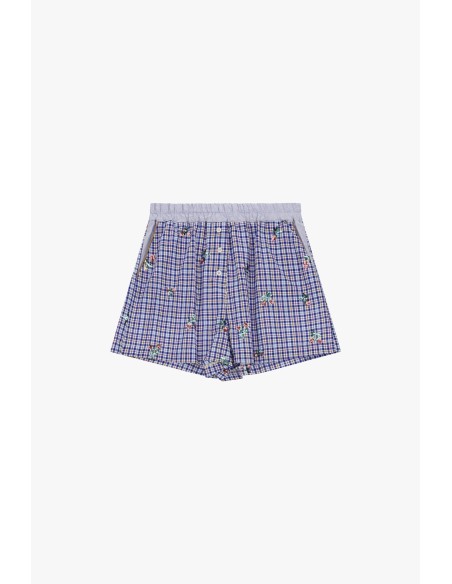 Shorts de corte regular aos quadrados com botões e padrão bordado Dixie